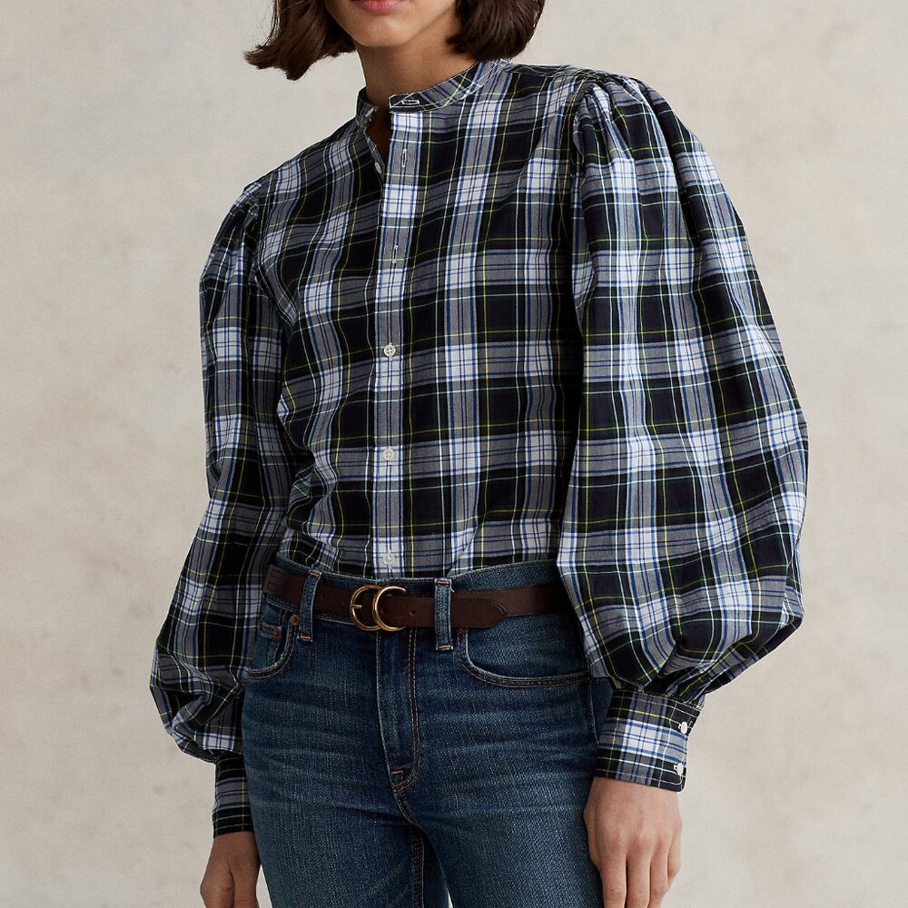 NWT POLO Ralph Lauren blouson sleeve plaid blouse